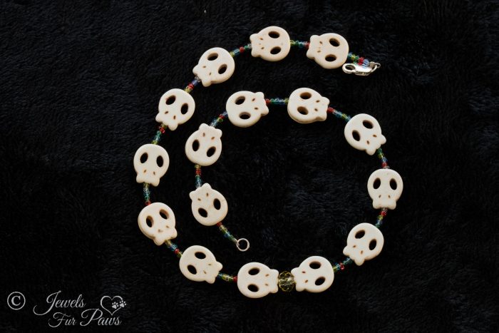 Skull Beads with Multi-Colored Crystals and Yellow Czech Crystal Bead (M) - Image 2