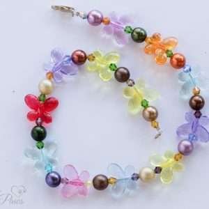 dog cat pet necklace multi colored butterflies with pearl spacers on white background