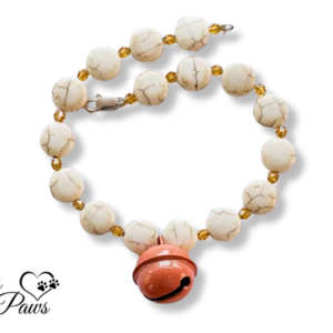 Pets White Turquoise Beads Amber Spacers and Sedona Dark Orange Bell Necklace/Collar(S)