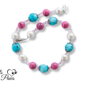 Soft Pink Speckled Beads with Cultured Pearls and Turquoise Marble Beads (S)