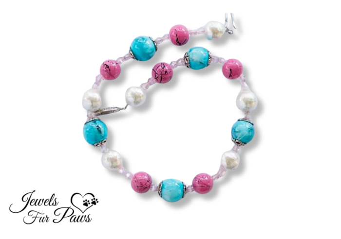Soft Pink Speckled Beads with Cultured Pearls and Turquoise Marble Beads (S)