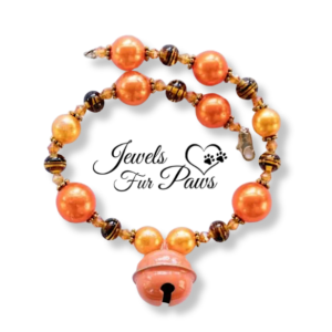 Pet Orange Beads Tigers Eye Spacers Czech Crystals with Orange Pendant Bell (S) 10 inches