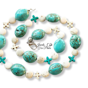 Blue Turquoise Oval Beads with White Howlite Crosses and Howlite Beads (XL)