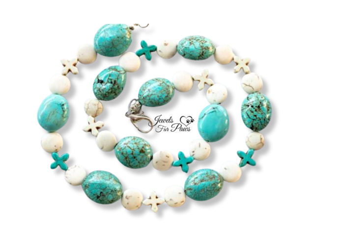 Blue Turquoise Oval Beads with White Howlite Crosses and Howlite Beads (XL)