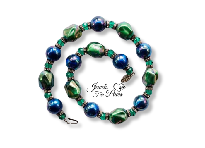Iridescent Green Bauble Beads with Iridescent Blue Pearl Beads (L)