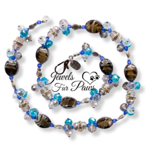 Black Glass and Blue Czech Crystal Clusters with Silver Fish (M)