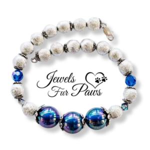 Large Iridescent Blue Pearl Beads with Silver Hammered Beads and Swarovski Crystals (M)