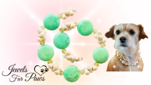 Bone and turquoise beaded dog necklace with Swarovski crystals, handcrafted for small to medium-sized pets.