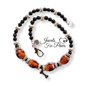 Brown Lampwork Crystals with Black Beads with Silver Bone Charm (M)