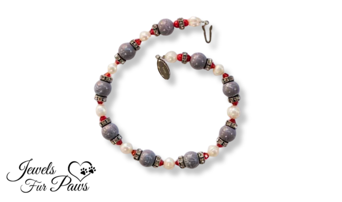 Blue Marble Beads with Cultured Pearls and Red Czech Crystals (S)