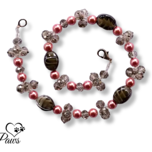 Smoky Gray Lampwork Glass Beads and Smoky Crystal Clusters with Pink Pearl Beads (M)