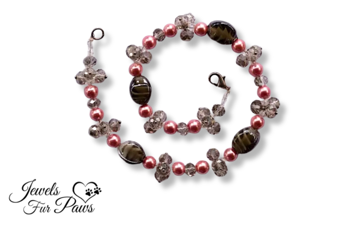 Smoky Gray Lampwork Glass Beads and Smoky Crystal Clusters with Pink Pearl Beads (M)