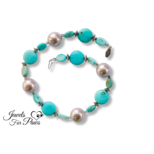 Turquoise Beads and Iridescent Silver Pearl Beads (L)