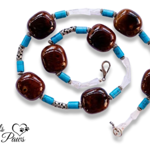 Amber Stones with Turquoise Barrel Beads and Silver Spacers (XL)