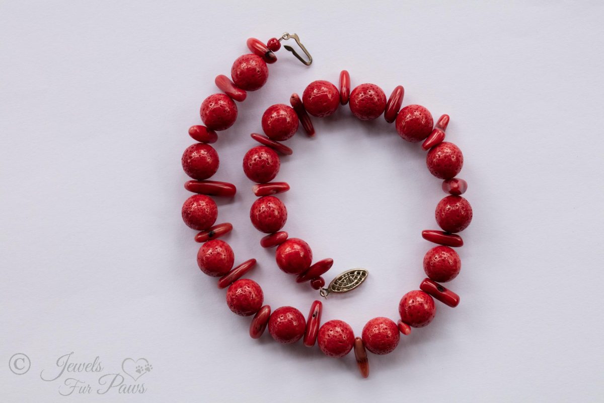 dog cat pet necklaces pet jewelry red coral beads and coral branches on white background