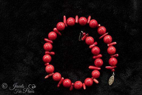 dog cat pet necklaces pet jewelry red coral beads and coral branches on black background