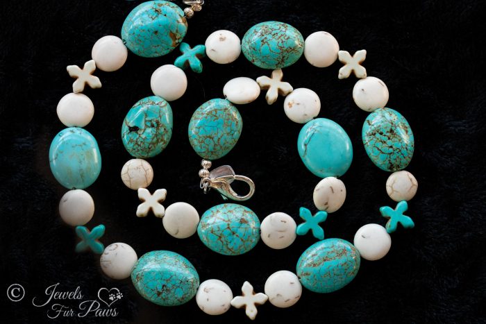 Blue Turquoise Oval Beads with White Howlite Crosses and Howlite Beads (XL) - Image 2