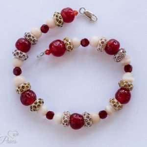 vintage japanese red cherry glass beads strung with moonstones and pave Czech spacers