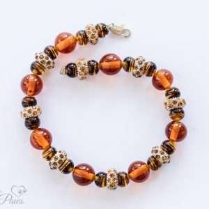 Amber Czech crystal beads with pave Czech crystal beads dog necklace for small dogs with tigers eye crystals