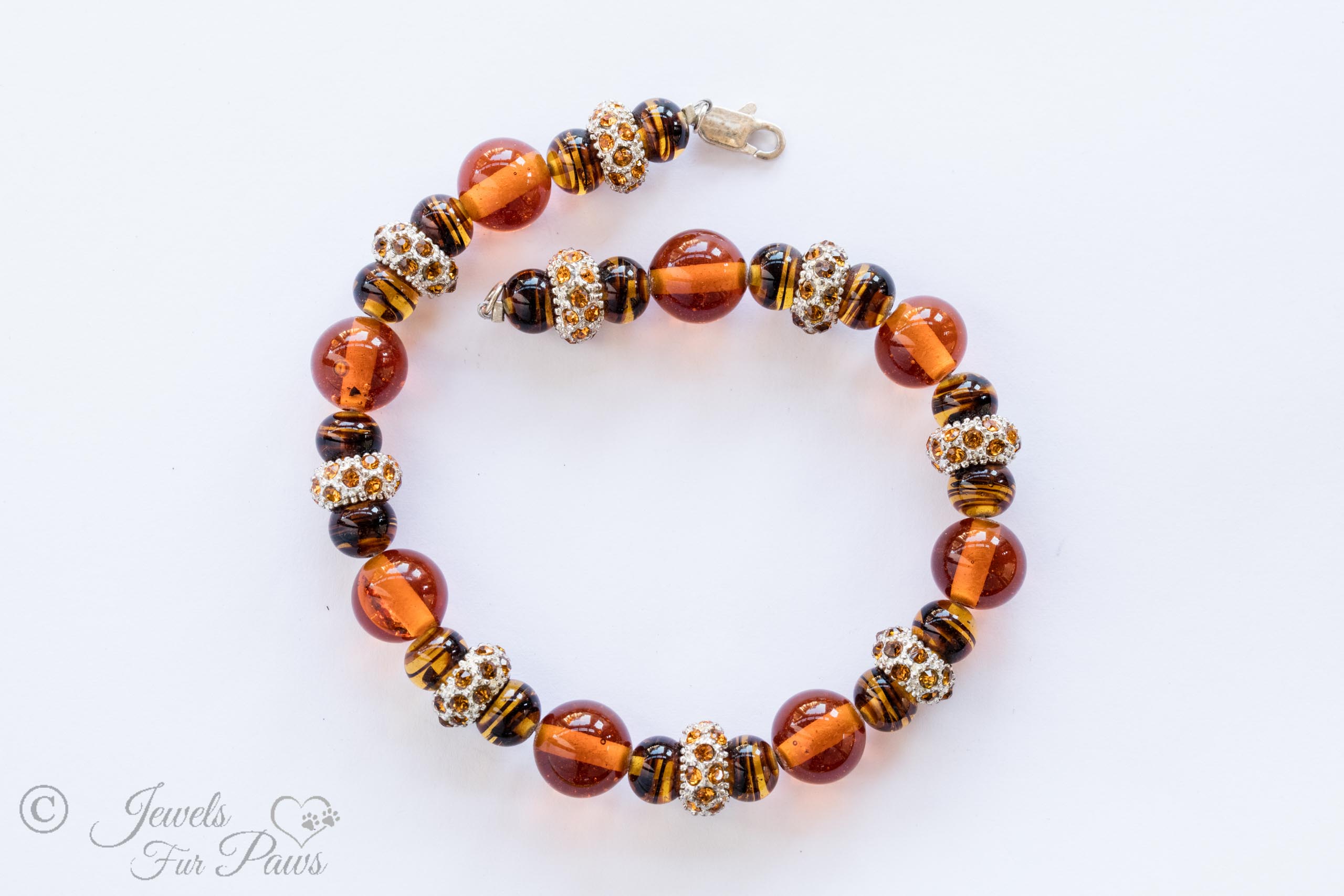 Amber Czech crystal beads with pave Czech crystal beads dog necklace for small dogs with tigers eye crystals