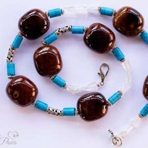 Amber Stones with Turquoise Barrel Beads and Silver Spacers (XL)