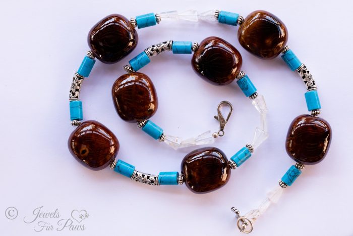 Amber Stones with Turquoise Barrel Beads and Silver Spacers (XL)