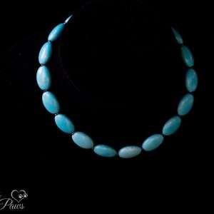 dog cat pet necklace jewelry 17 oval blue turquoise stones in a necklace on a black background