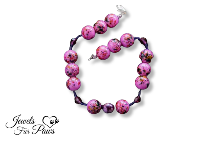 Hot Pink Speckled Beads with Purple Pearl and Purple Crystal Spacers (S)