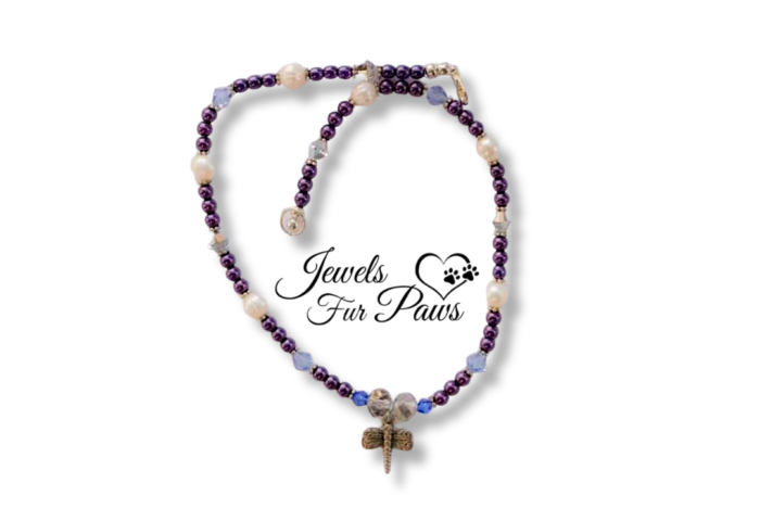 Dragonfly Charm Pendant with Cultured Pearls and Purple Beads (S)