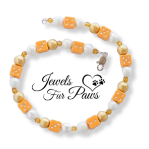 Lucky Orange Dice with Silver and Gold Brushed Metal Beads (S)