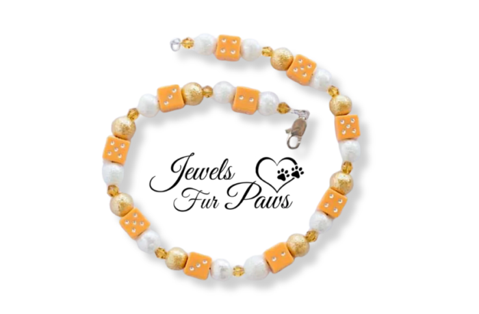 Lucky Orange Dice with Silver and Gold Brushed Metal Beads (S)