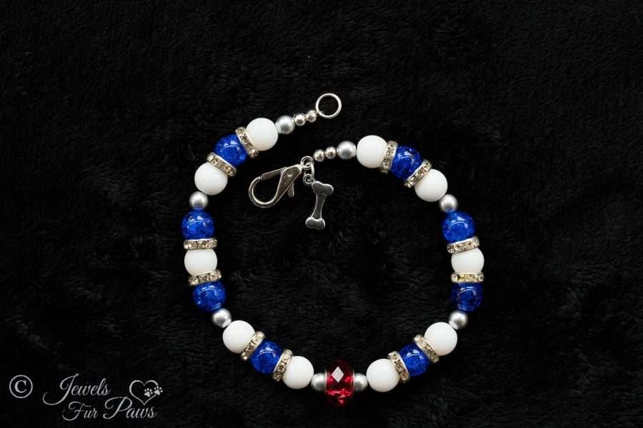 Handmade Patriotic Bead Necklace – Red White Blue Beaded Jewelry for Dogs & Cats, 4th of July Pet Accessory, Sizes S–XXL