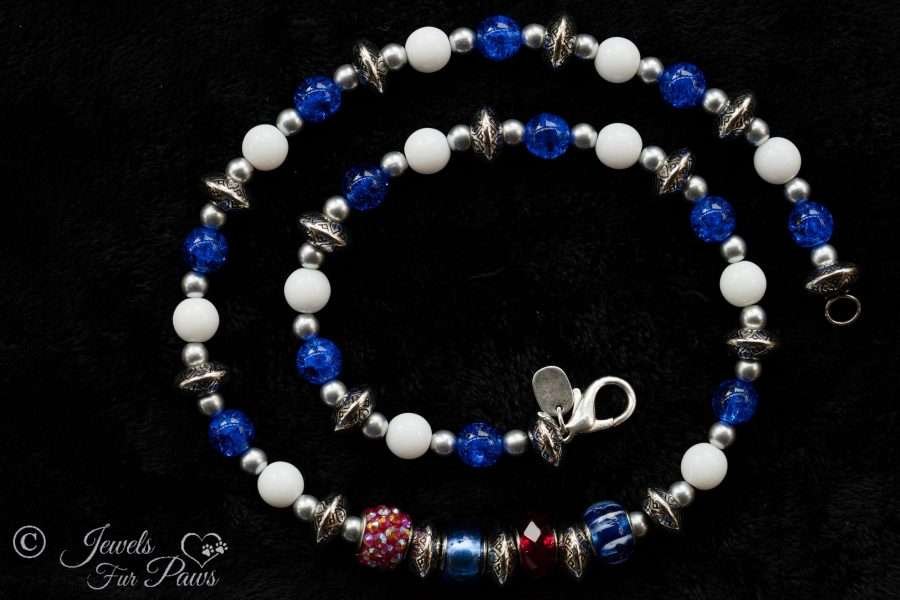 Handmade Patriotic Bead Necklace – Red White Blue Beaded Jewelry for Dogs & Cats, 4th of July Pet Accessory, Sizes S–XXL - Image 2