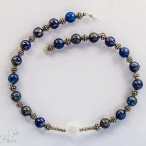 Blue Lapis Lazuli Beads with White Cracked Glass Center Bead (M)