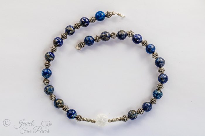 Blue Lapis Lazuli Beads with White Cracked Glass Center Bead (M)