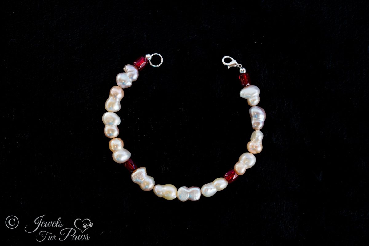 freshwater pearls with ruby red barrel beads for extra small dogs
