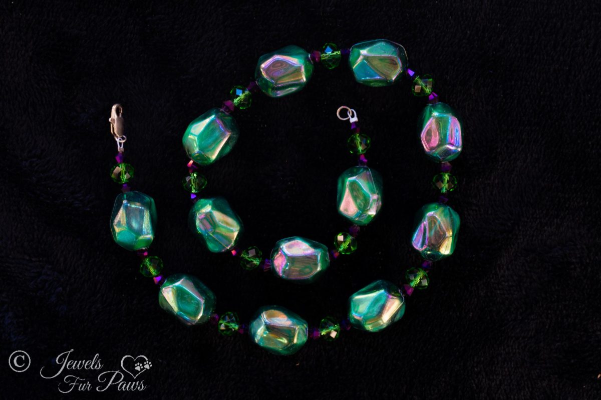Green Bauble Beads with Green Swarovski Crystal Spacers ( on black background