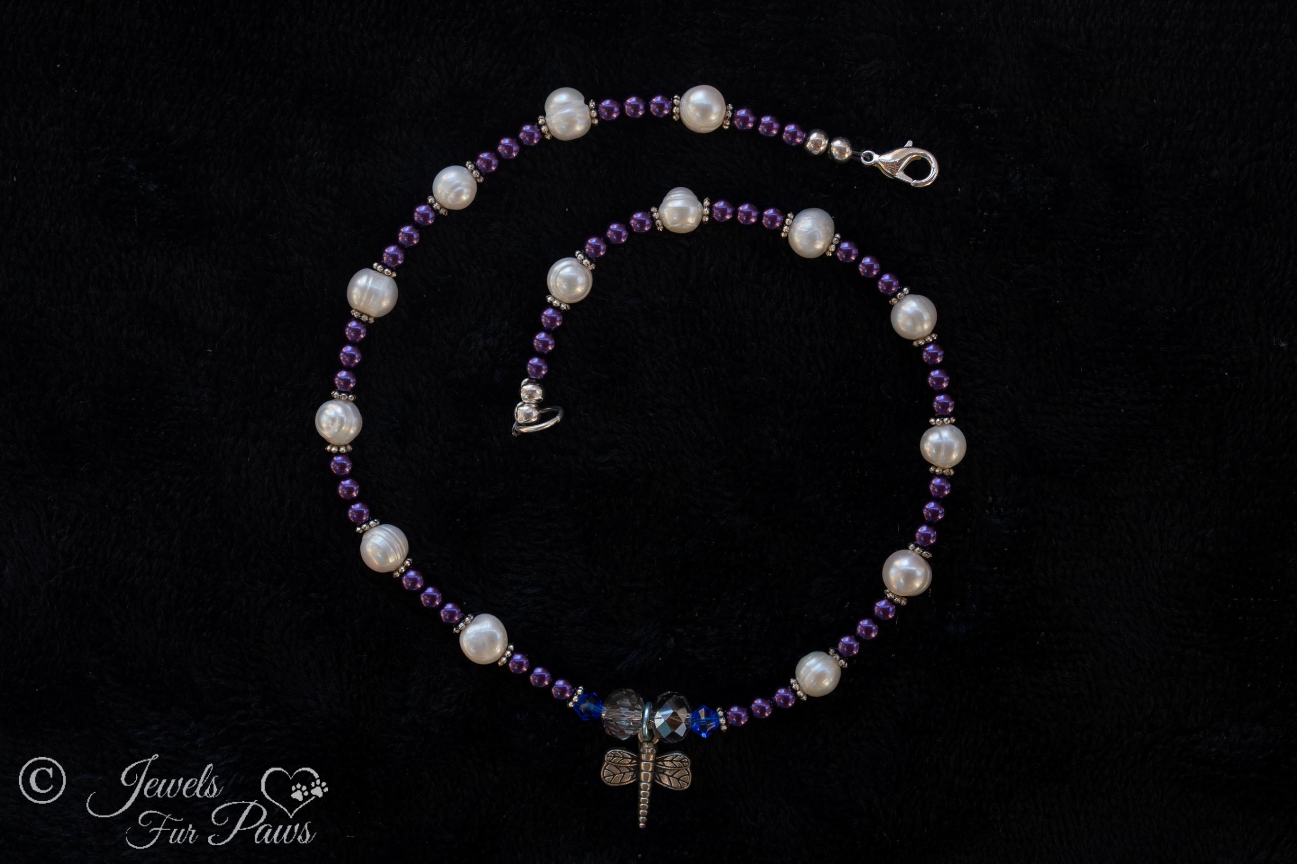 The Dragonfly Charm with Purple Beads and Pearls (M)