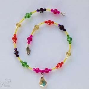 medium cat dog pet necklace yellow swarovski crystal pendant with multicolored crystals and small yellow crystal spacers on white background