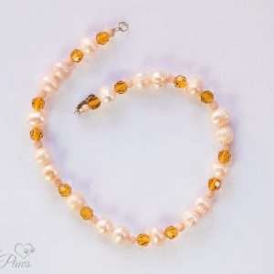 cultured pearls strung with amber czech crystals