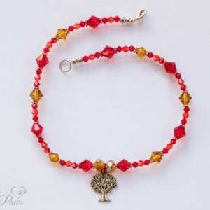 cat dog pet necklace red swarovski crystals with silver hanging tree of life pendant on white background