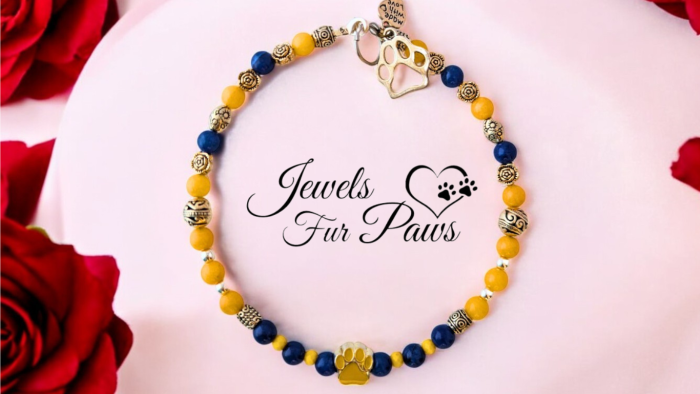 12-inch Solar Plexus and Third Eye Chakra Necklace for Pets - Yellow Jade & Lapis - Image 3