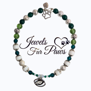 Philadelphia Eagles NFL pet necklace with jade, agate, and crystal beads for dogs