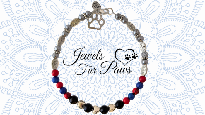 Pet Root & Solar Plexus Chakra Necklace with Red Jasper, Black Onyx, and Lapis for dogs and cats.