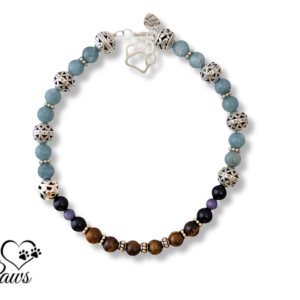 M 12" Pet Chakra Necklace for Dogs & Cats - Aquamarine & Tiger Eye - Throat & Solar Plexus Healing