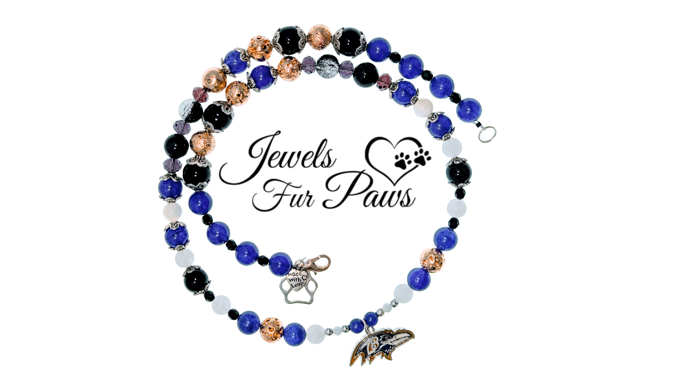 Ravens football pet charm necklace designed with high-quality crystals and beads