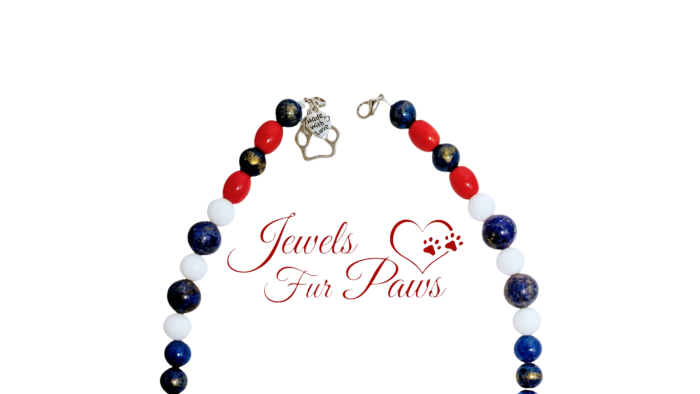 New England Patriots Charm Pet Necklace 18" White Agate, Red Jasper, and Lapis Chakra Beads  Team Spirit & Calming Energy - Image 3