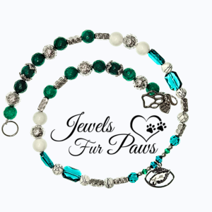 Philadelphia NFL Eagles Charm Pet Necklace/Collar 22" with White Agate Chakras, Emerald Cut Zircons, & Czech Emeralds Crystals