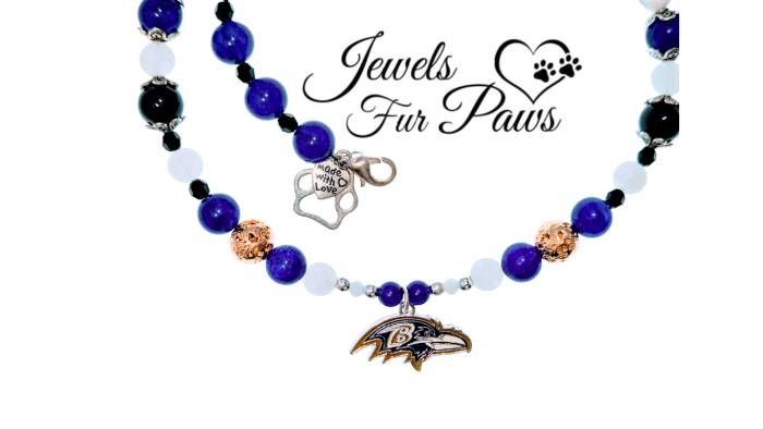 Ravens football pet charm necklace designed with high-quality crystals and beads