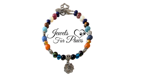 Handcrafted Root, Sacral, and Throat Chakra Necklace for Pets with Aquamarine, Black Onyx, and Orange Calcite beads, silver spacers, and a dragonfly charm, designed to balance energy and promote emotional well-being.